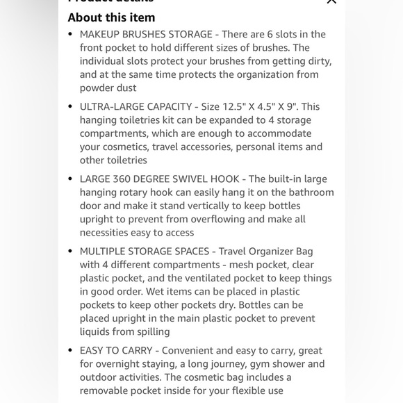 Large Travel Essentials Organizer, Makeup Case with Hanging Hook for Acc… - Picture 15 of 15